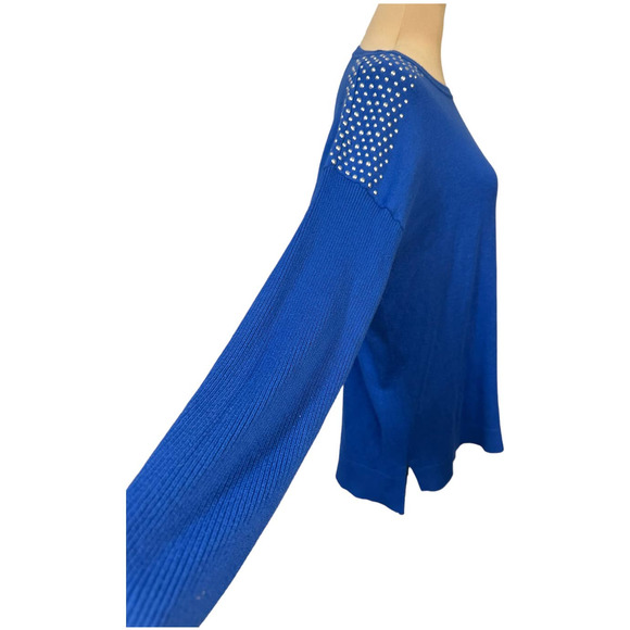 Chaus Blue Boat Neck Studded Shoulder Sweater, Size XL - Picture 3 of 6